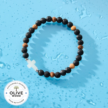 Load image into Gallery viewer, Holy Water Men's Olive Wood Cross Bracelet