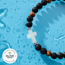 Load image into Gallery viewer, Holy Water Men's Olive Wood Cross Bracelet