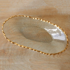 Clear Round Tray with Scalloped Gold Trim Edges