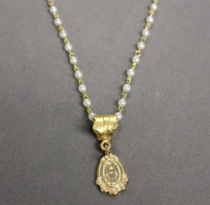 Mary Necklace with Tiny Pearls