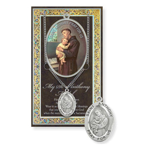 Saint Anthony Genuine Pewter Medal with Biography and Picture Folder