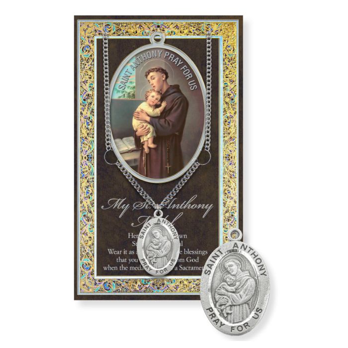 Saint Anthony Genuine Pewter Medal with Biography and Picture Folder