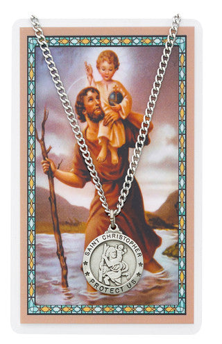 St. Christopher Pewter Medal and Stainless Steel Chain