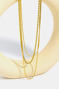 Stainless Steel 18K Gold Pleated Triple Layer Necklace Online Only