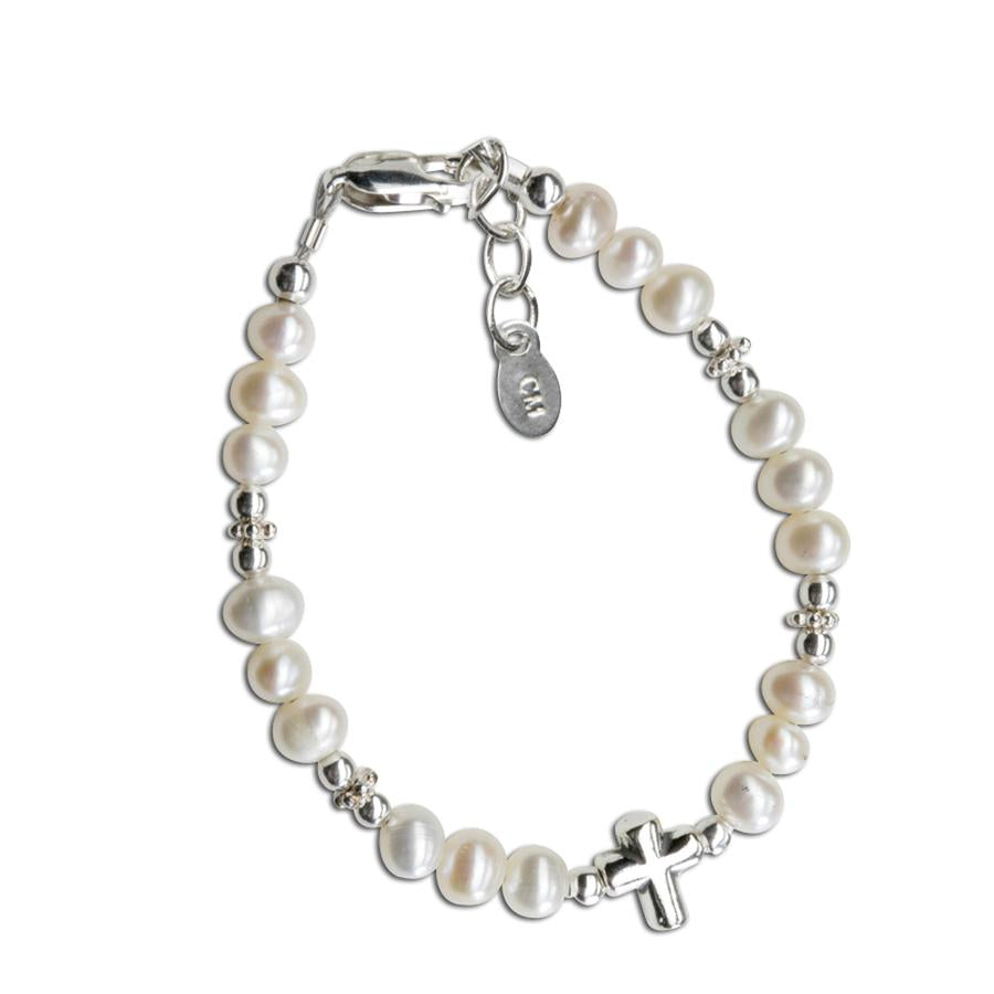 Emily - Sterling Silver Pearl Cross Bracelet 6-12 Years