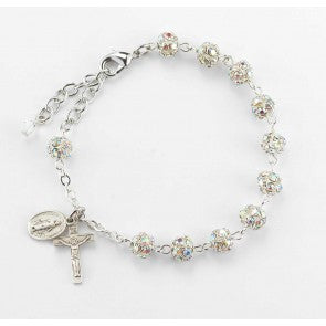 Multi-Set Crystal Aurora Faceted Sterling Silver Rosary Bracelet 6mm