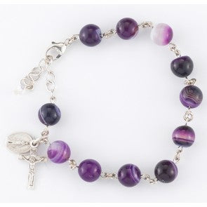 Genuine Striped Purple Agate Rosary Bracelet