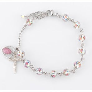 Rose Embedded Murano Glass Sterling Silver Rosary Bracelet 6mm