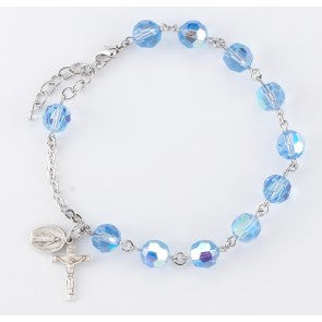 Swarovski Crystal Aurora Borealis Round Sterling Silver Rosary Bracelet