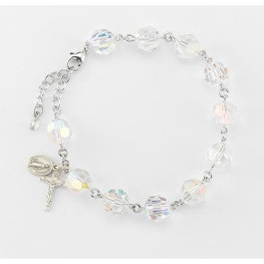 Swarovski Crystal Aurora Round Faceted Sterling Silver Rosary Bracelet