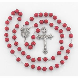 Red Lava Bead New England Pewter Rosary