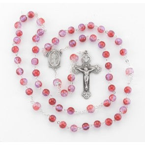 Ruby and Amethyst Crackle Glass Bead New England Pewter Rosary