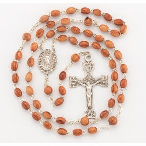 Genuine Rose Wood Oval Bead Rosary