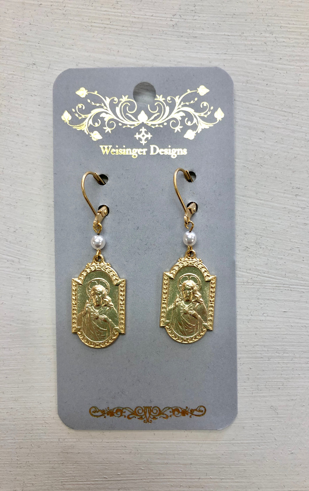 Gold Divine Mercy Earrings.