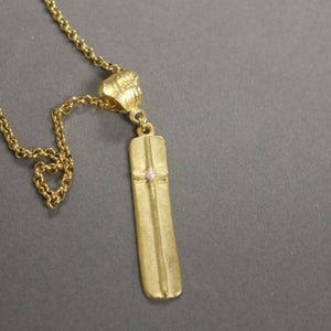 Long Tag Cross Necklace with Pearl