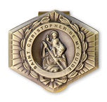St. Christopher Visor Clip for Auto Antiqued Brass