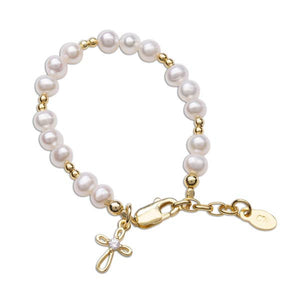 Mae - 14K Gold-Plated Pearl Bracelet with Cross