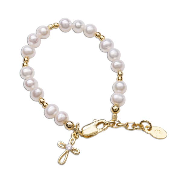 Mae - 14K Gold-Plated Pearl Bracelet with Cross