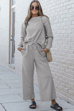 Load image into Gallery viewer, Double Take Full Size Textured Long Sleeve Top and Drawstring Pants Set
