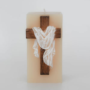 Wooden Cross Candle Ivory