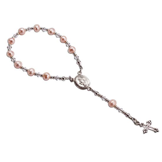 Sterling Silver Baby Rosary in Pink, Blue, Gray, and While