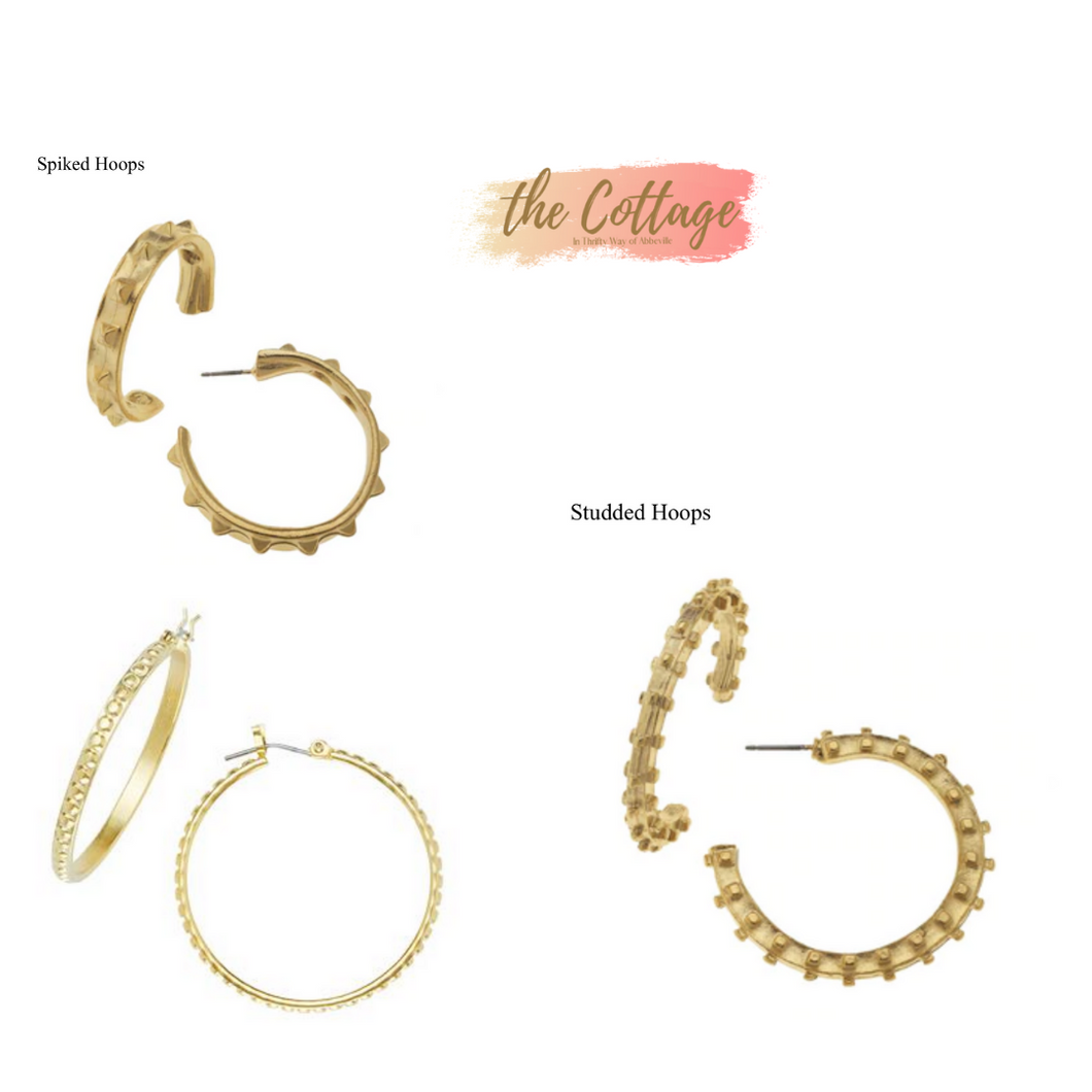 Susan Shaw Gold Hoops in Studded, Spiked, or Dotted