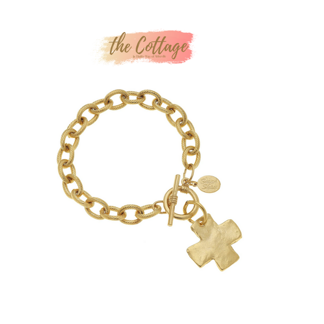 Susan Shaw Cross Toggle Bracelet in Gold or Silver